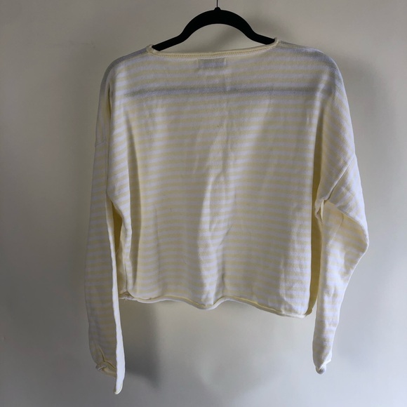 United Knitwear Sweatshirt Cropped sz L Womens Striped Yellow White - Picture 2 of 4